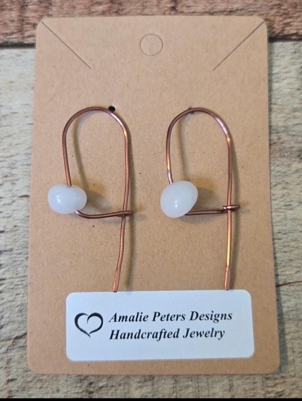 NEW Artisan French Hook Copper Wire Frosted White Stone Hand Wrapped Earrings